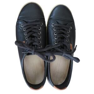 Ecco Black Leather Low-Top Sneakers with Tan Accents